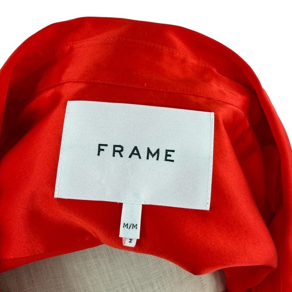 FRAME The Standard Shirt Silk Stretch Button Front Blouse Red Women's Medium - Picture 9 of 11